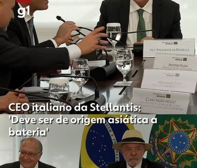 O presidente Lula durante reunião com representantes da Stellantis, no Palácio do Planalto — Foto: Reprodução/YouTube Lula