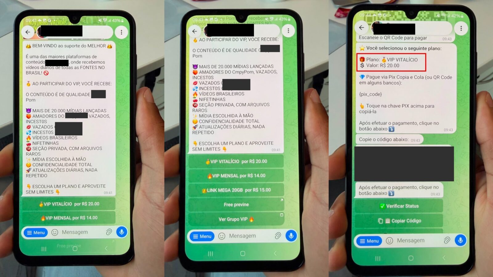 Criminoso usa PIX para vender conteúdo de abuso sexual infantil e diz que comprador não será rastreado. — Foto: Reprodução